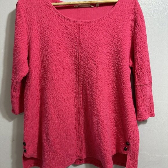 SOFT SURROUNDINGS Pink Shirt Button Side Detail Spring Summer Sz L - Picture 1 of 9